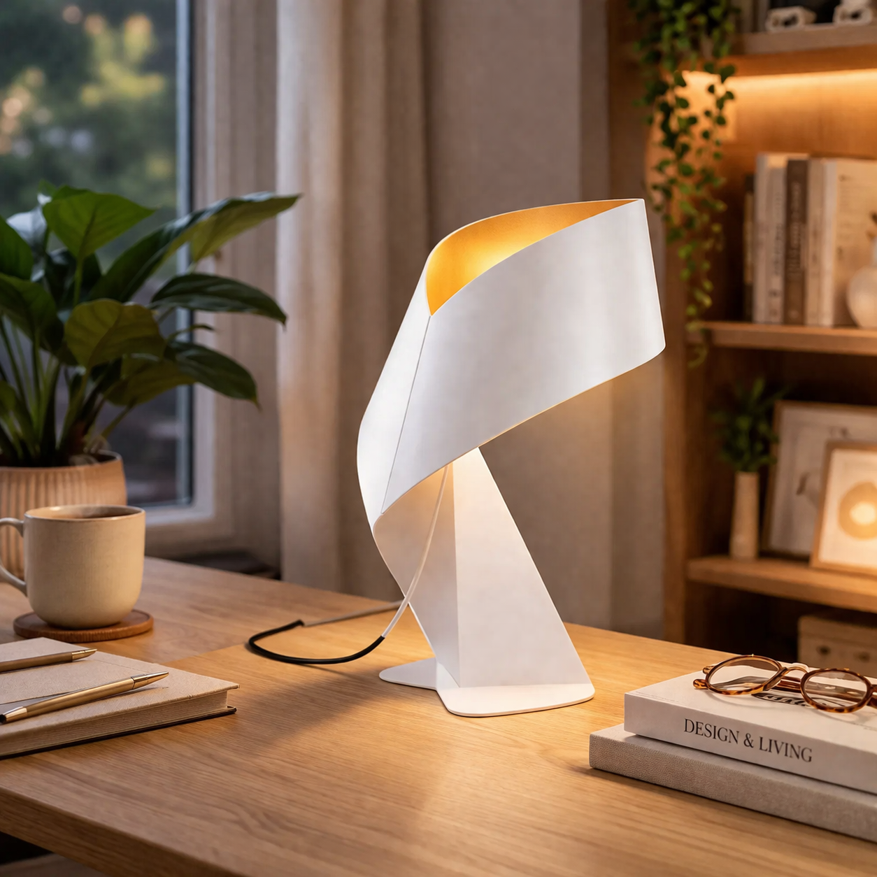Tie Table Lamp Origami Geometric Iron | 23cm 32cm Size | Black White E27