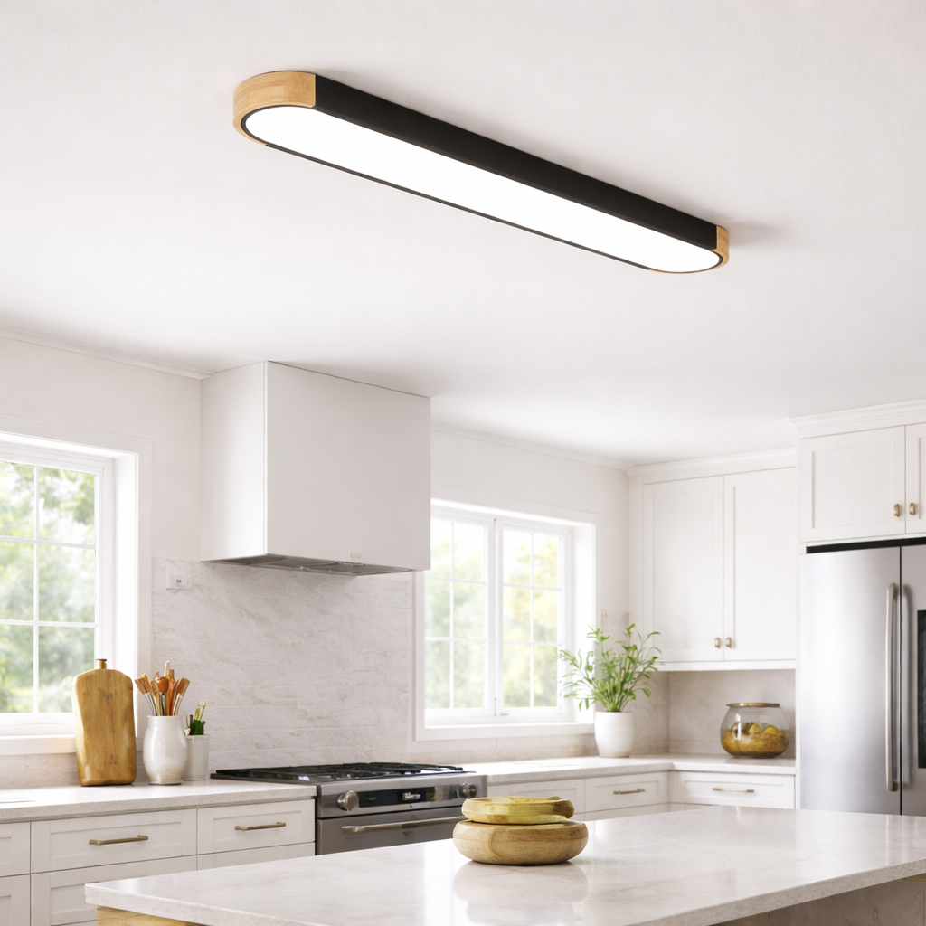 Oval LED Flush Mount Light Wood Accent | 95cm 122cm Width | Grey White Black