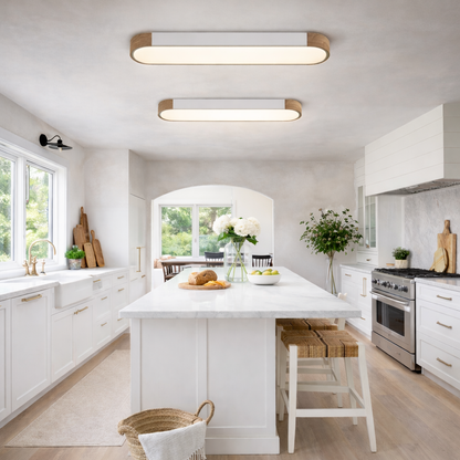 Oval LED Flush Mount Light Wood Accent | 95cm 122cm Width | Grey White Black