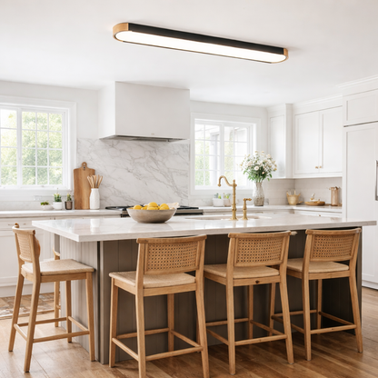 Oval LED Flush Mount Light Wood Accent | 95cm 122cm Width | Grey White Black