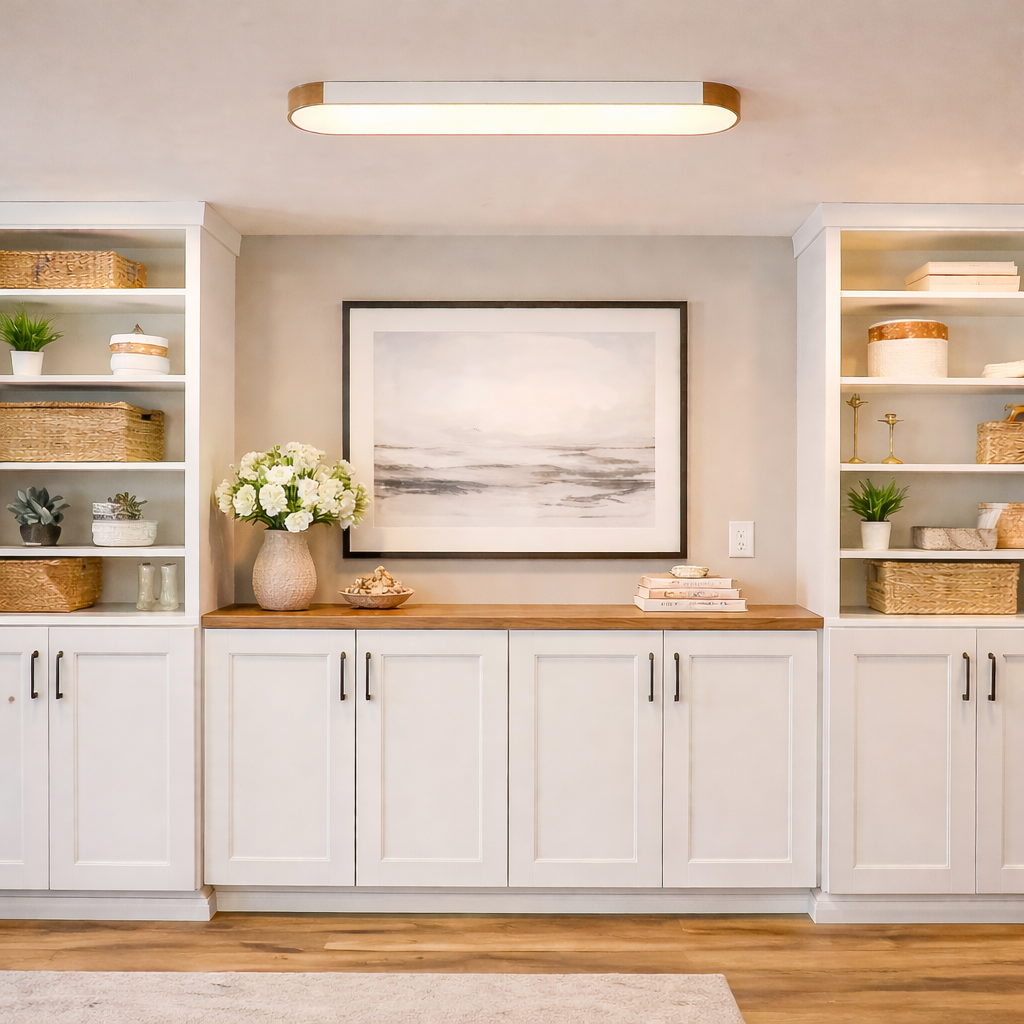 Oval LED Flush Mount Light Wood Accent | 95cm 122cm Width | Grey White Black