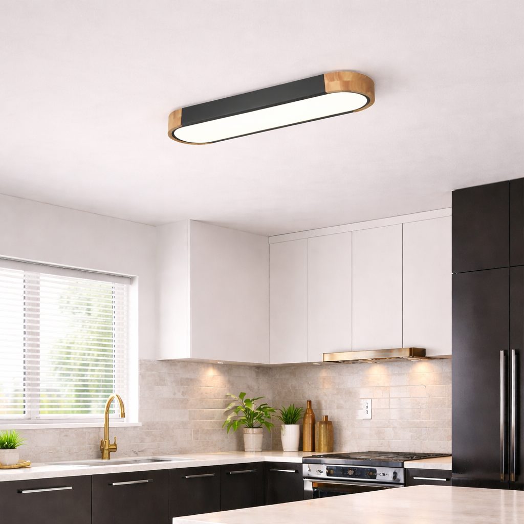 Oval LED Flush Mount Light Wood Accent | 95cm 122cm Width | Grey White Black