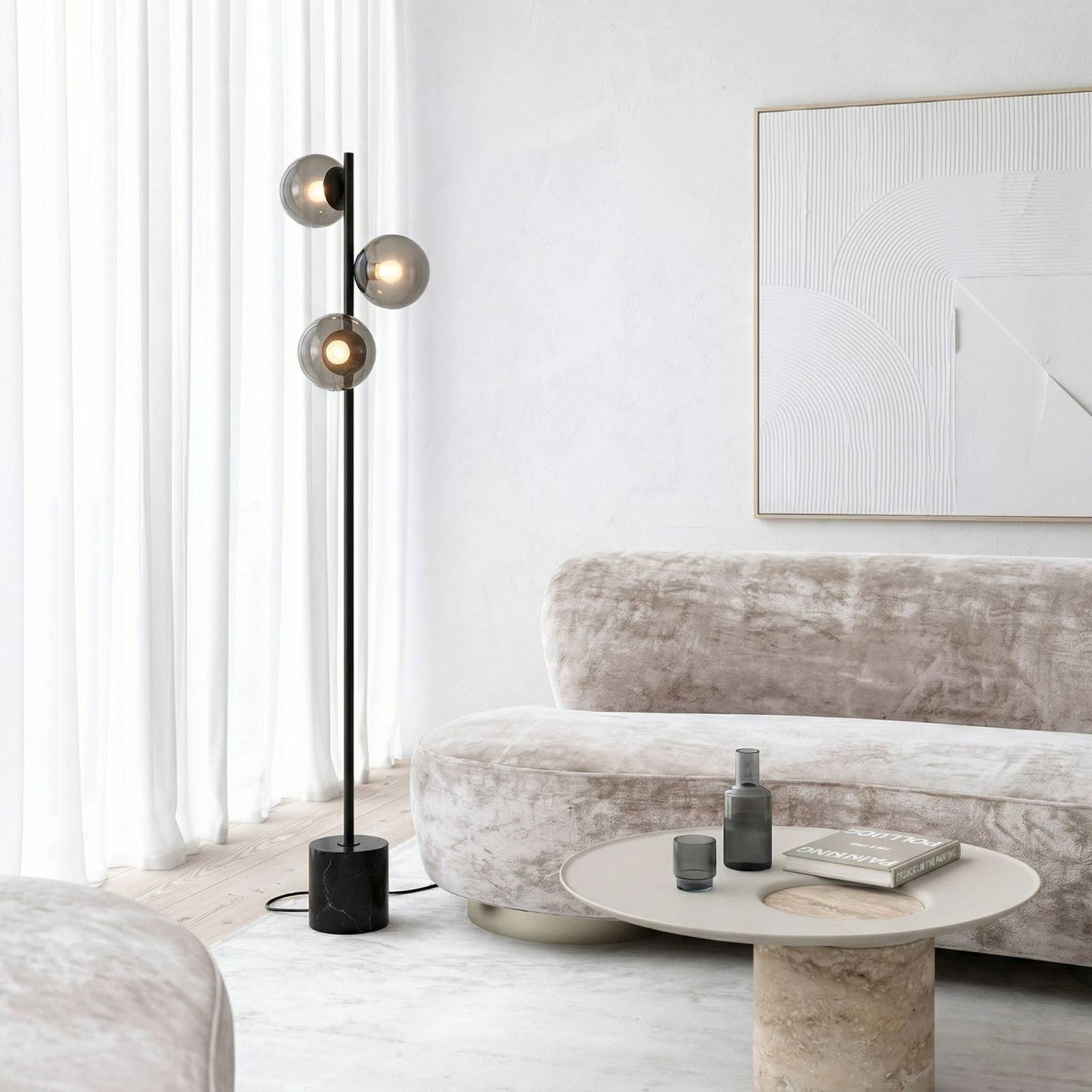 Rovea | Modern Floor Lamp with Travertine Base