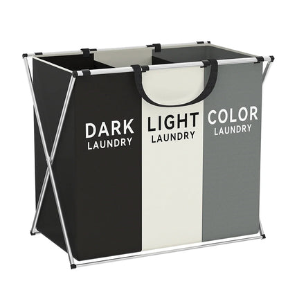 TriSort | Multi-Section Laundry Hamper | Foldable Clothes Basket with Compartments