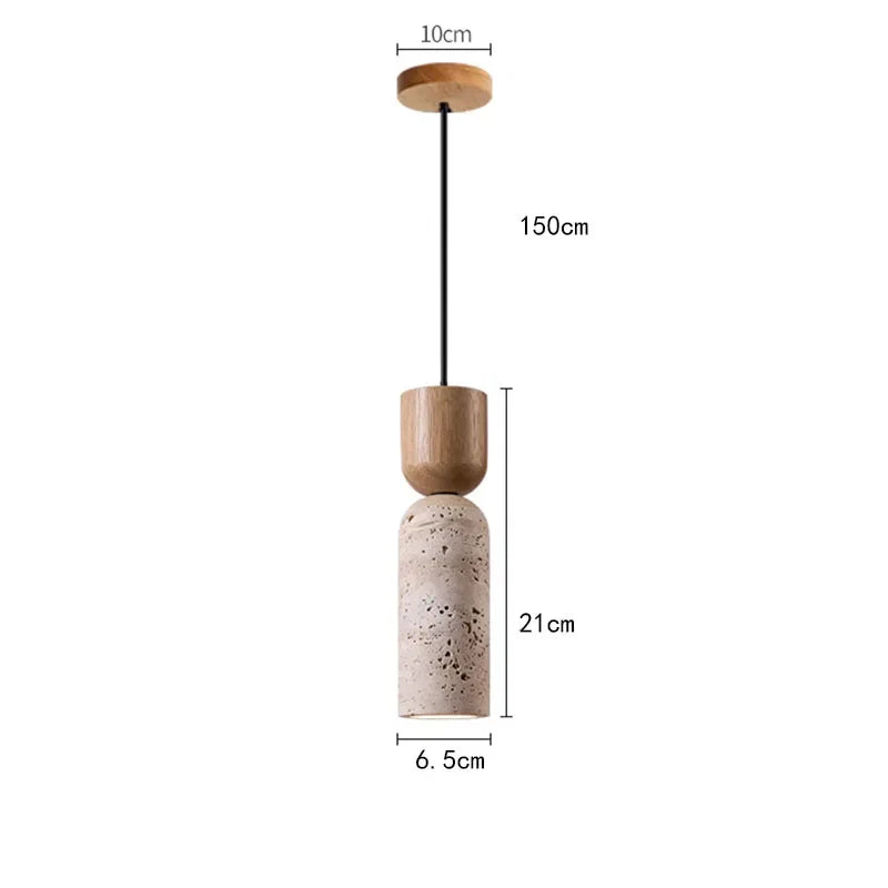 Wabi-Sabi Travertine & Wood Pendant Light | Japanese Minimalist Bedside Lighting