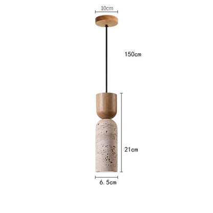 Wabi-Sabi Travertine & Wood Pendant Light | Japanese Minimalist Bedside Lighting