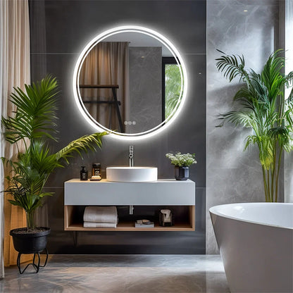LuvoRound | Round LED Bathroom Mirror | Anti-Fog & Dimmable Touch Screen