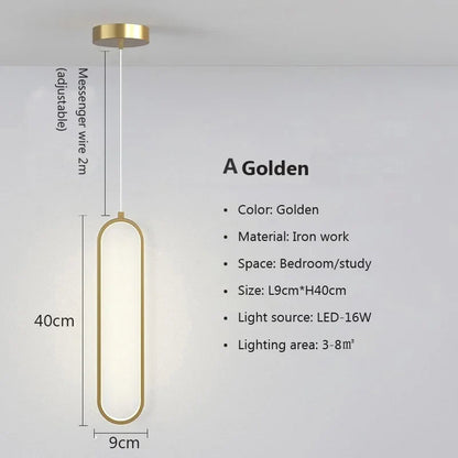 Modern Minimalist LED Pendant Light | Gold & Black Hanging Lamp for Bedroom, Dining & Living Spaces
