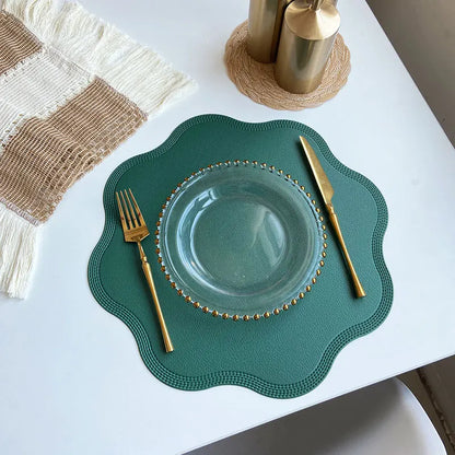FloraMat | Luxury Round Faux Leather Placemats | Embossed Flower Design
