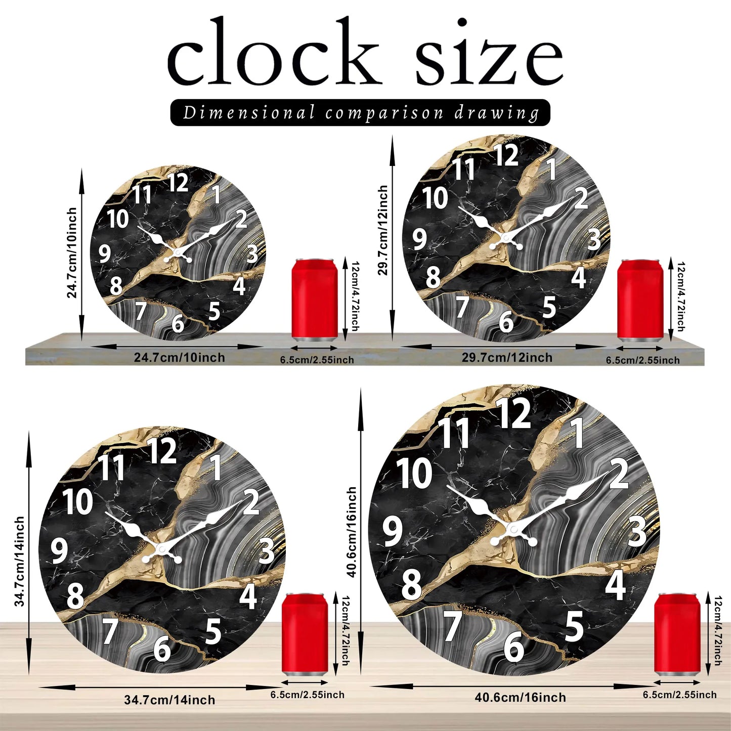 MarbellaTime | Modern Round Wooden Wall Clock | Silent Marble Design
