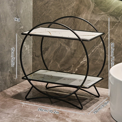 Double-Tiered Bathroom Organiser with Cat Ear Base | Stylish Metal Cosmetic & Skincare Shelf