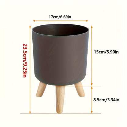 Modern Round Planter with Wooden Legs | Indoor & Outdoor Decorative Plant Pot