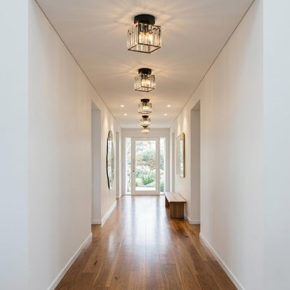 Black Brass Crystal Ceiling Flush Mount Light | E27 | 240V Indoor LED Decor