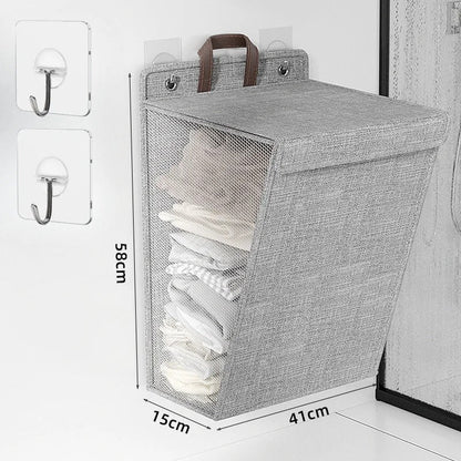 Wallora | Foldable Adhesive Laundry Basket | Wall-Mounted Clothes Hamper & Organiser