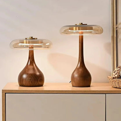 Andi Glass Table Lamp | Modern Brass & Wood Accent Light