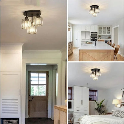 Modern Gold Luxury Crystal Ceiling Light | 3-Light Semi Flush Mount