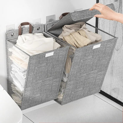Wallora | Foldable Adhesive Laundry Basket | Wall-Mounted Clothes Hamper & Organiser