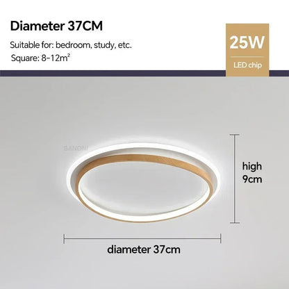 LED Modern Ceiling Lamp | Walnut & Gold Round Design